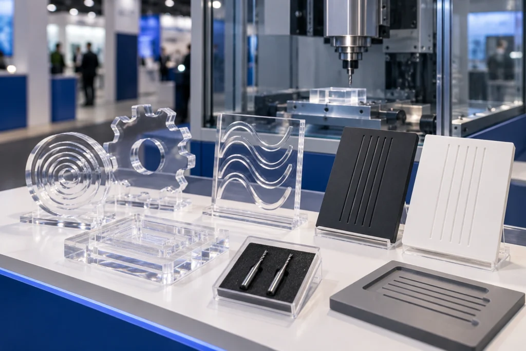 Образцы фрезеровки прозрачных деталей и панелей для подготовки к FESPA 2027